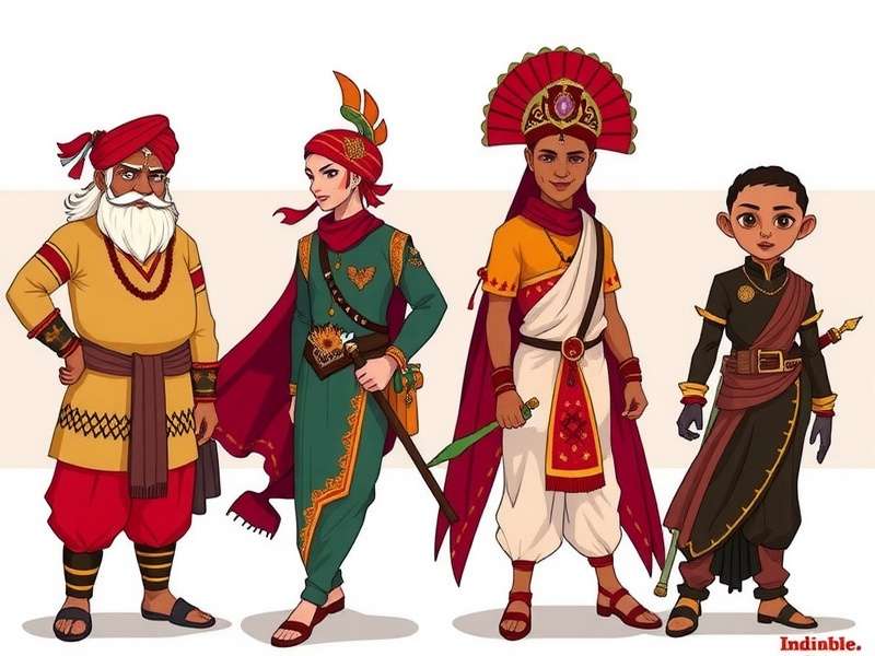 Indore Invincibles characters from different regional versions in traditional attire